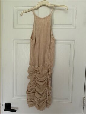 Free People Beige Ruched Tank Midi Dress
